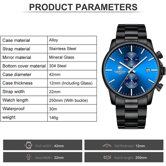 ⚡Men's Watches with Black Stainless Steel and Metal Casual Waterproof Colorful - Picture 4 of 7